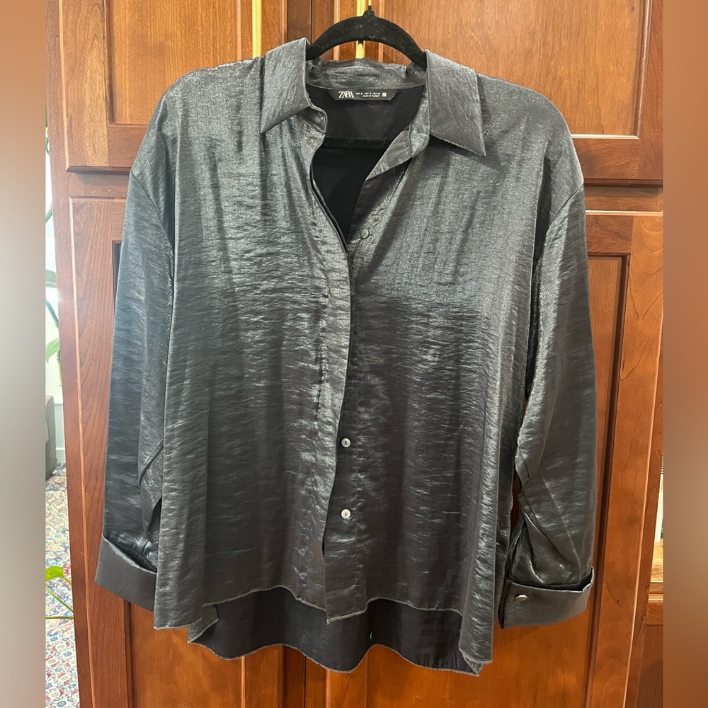 Zara Charcoal Satin Shirt